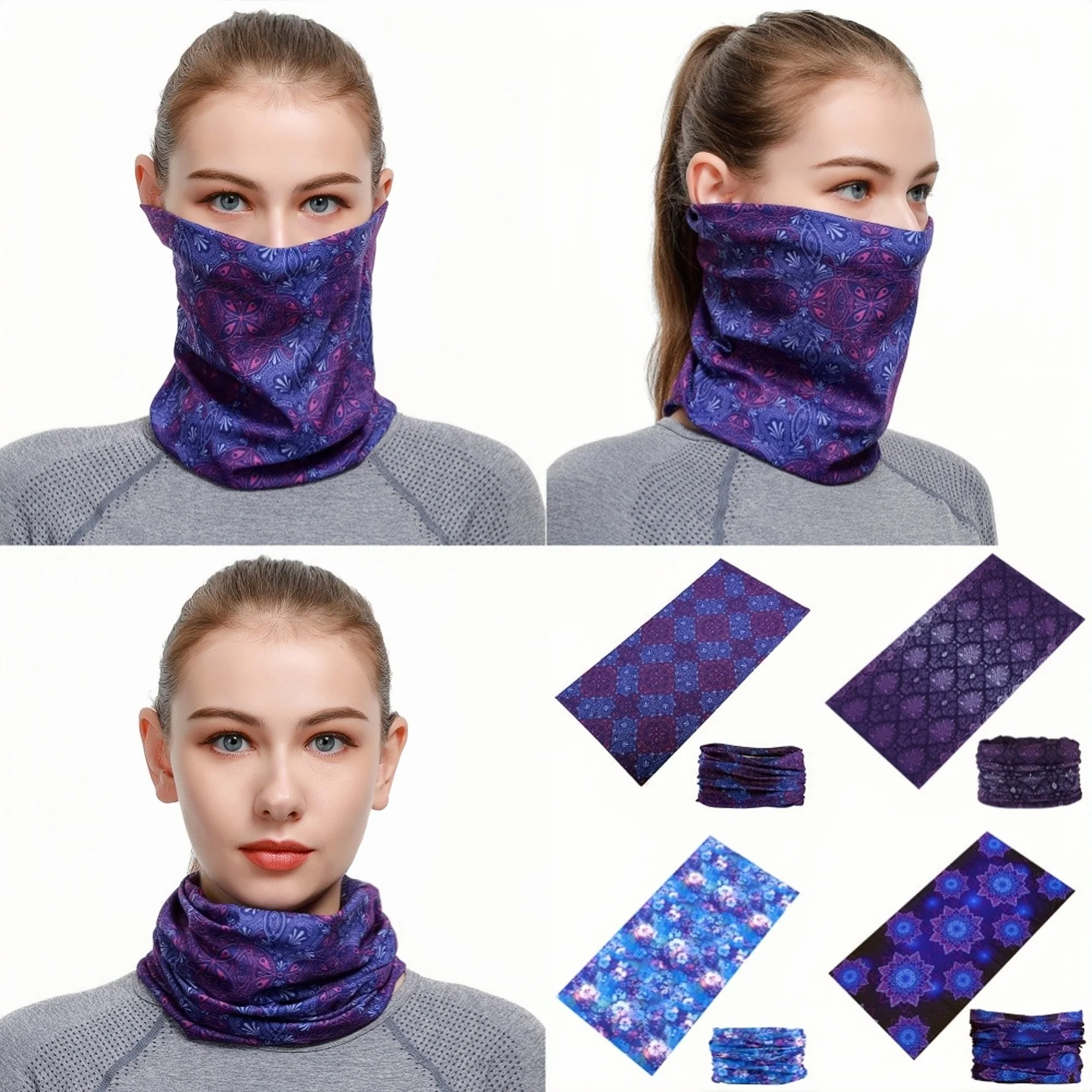 Women's Bandana With Purple Floral Design Cycling Face Shield Mask Sports Deporte Balaclava Neck Scarf Female Flower Headscarf