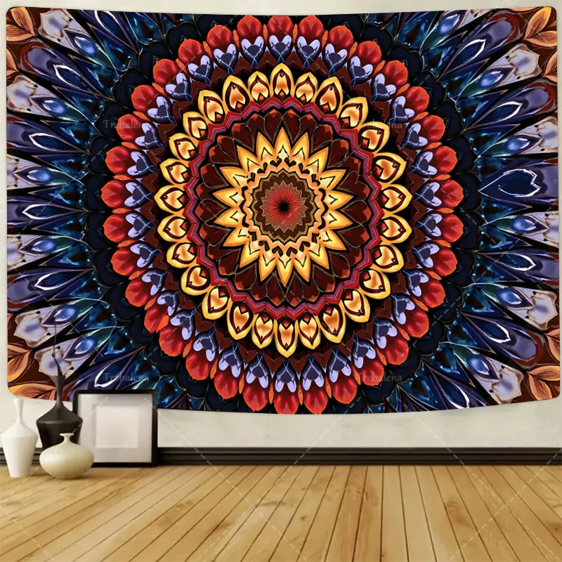 

1 шт. настенный гобелен в стиле бохо Мандала для декора стен, яркий цветочный дизайн, искусство в богемном стиле