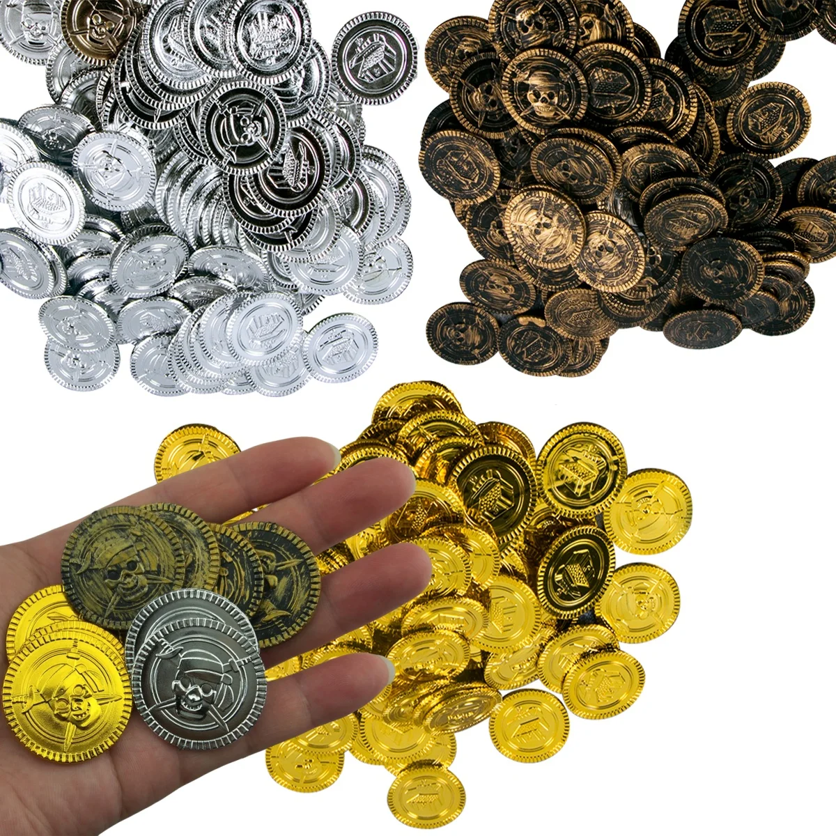 100pcs Plastic Pirate Coins Pirate Treasure Hunting Coins Halloween Party Supplies Party Fun Party Games Children's Collectibles