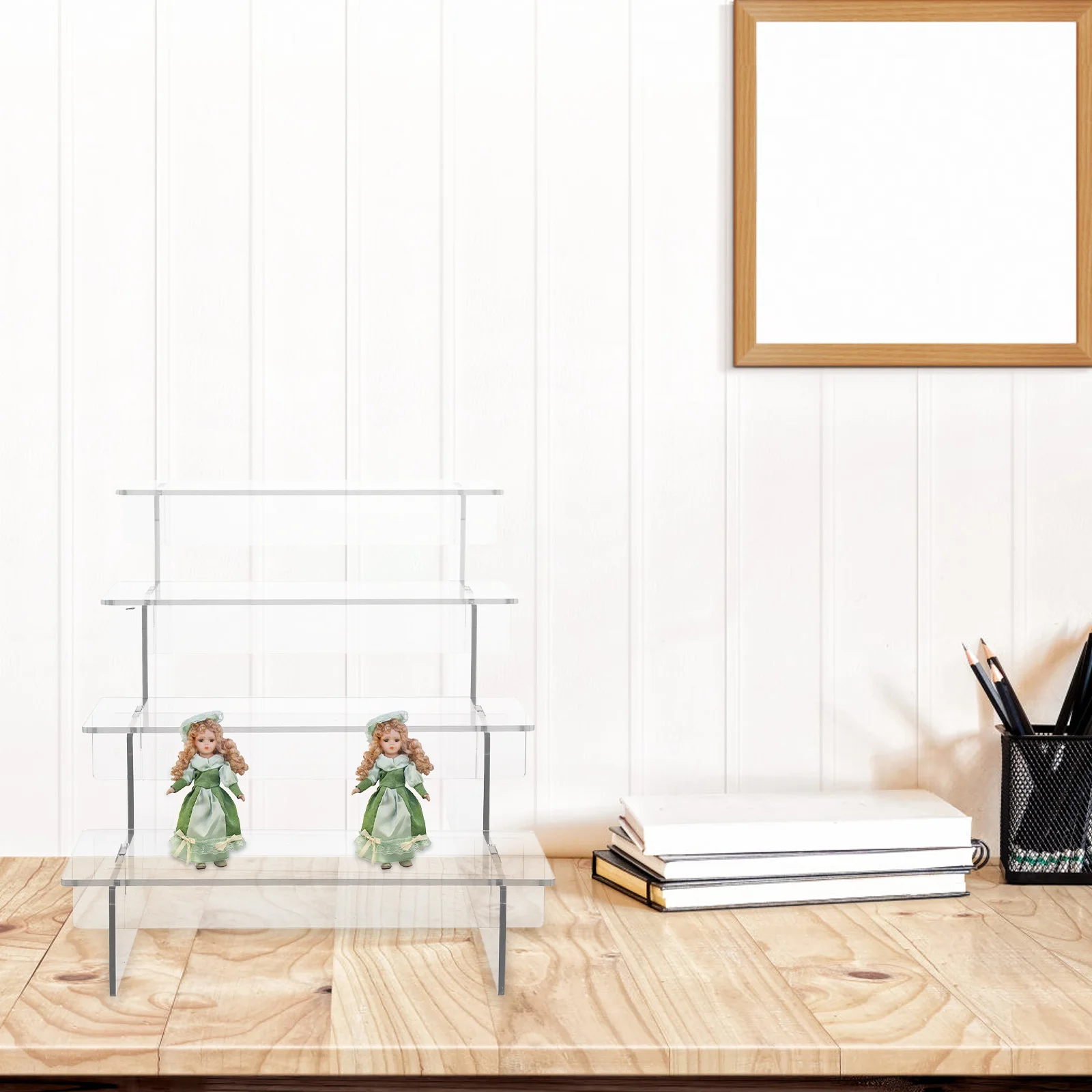 

4-Tier Acrylic Riser Display Stand Clear Sturdy Perfume Storage Organizer Desktop Collection Display Shelf Acrylic Figures Stand