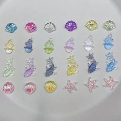 100pcs Ocean Series Resin Nail Art Charms Bulk 3D Shiny Goldfish Shell Summer Nail Parts Kawaii Nail Decoration Accessories DIY