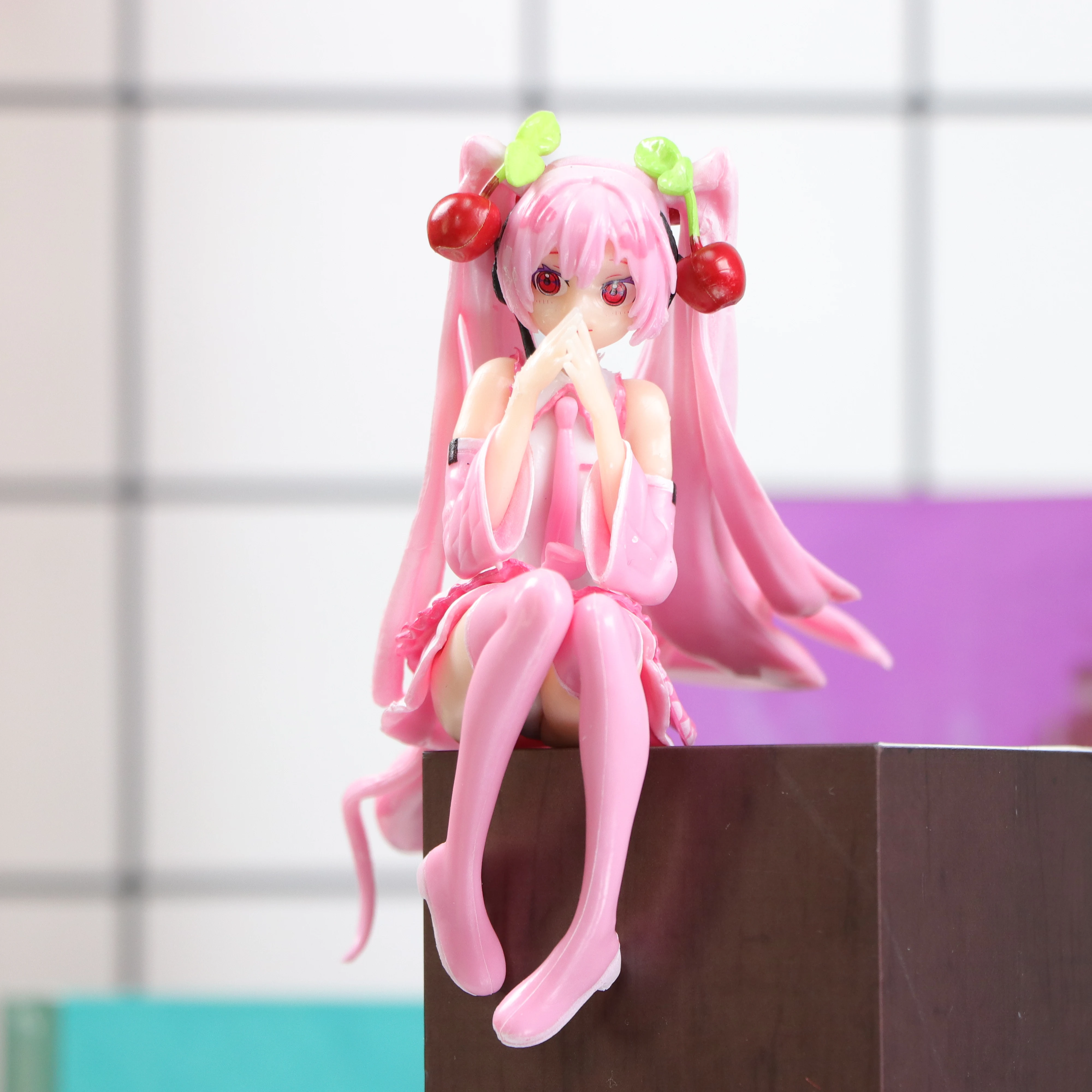 12cm Hatsune Miku Anime Action Figure Pink Dress PVC Model Toys Cherry Pink Cherry Blossom Ornament Collect Toy