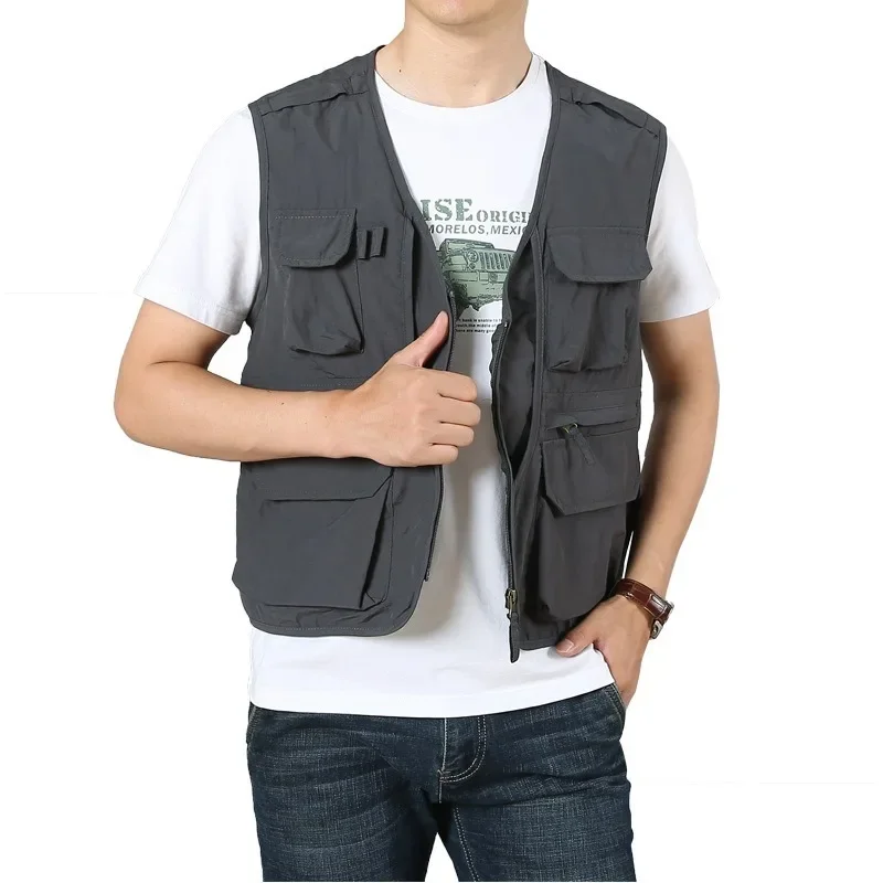 

Windbreaker MAN VEST Fishing Vests Professional Motorcyclist Tactical Waterproof Hunting Clothing Work Men's Summer Multi-pocket