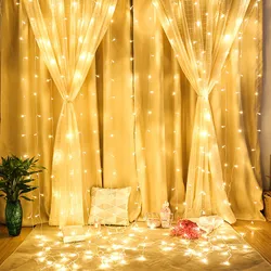 USB LED Curtain Lights para Decoração do Quarto, Dia das Bruxas, Natal, Guirlanda, Fairy Light, Festão, Casamento, Casa, Iluminação, 2024, 1Pc