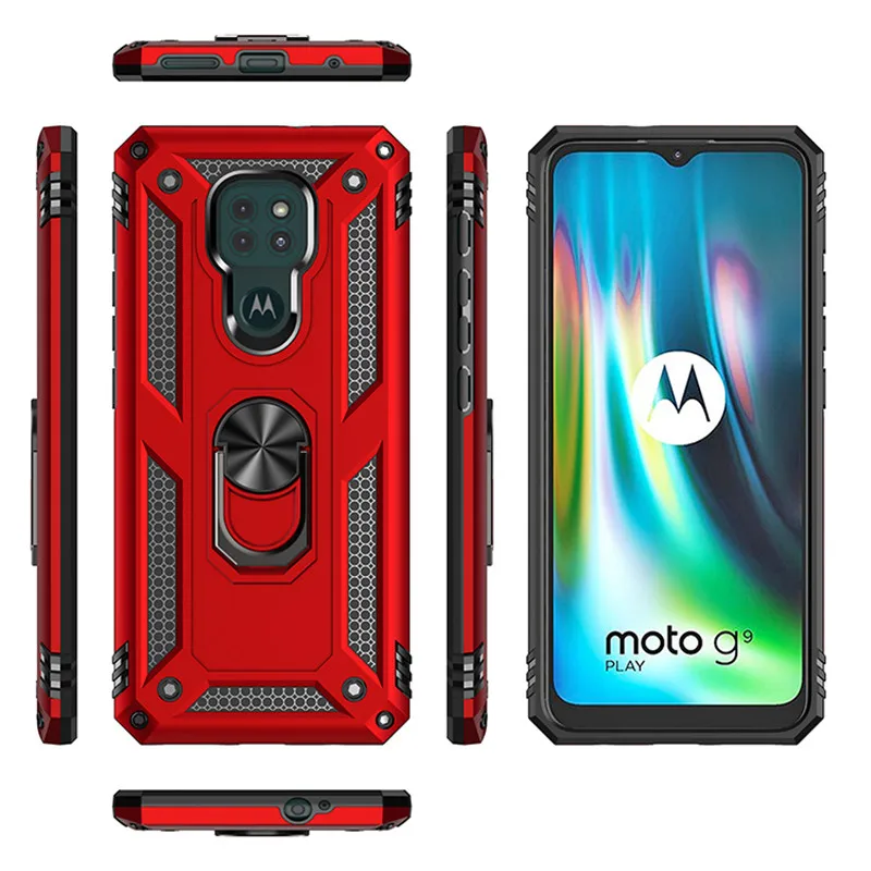 For Motorola Moto G9 Play G9 Plus Case Stand holder magnetic Car ring Shockproof armor case for Moto G9 Power Back Cover