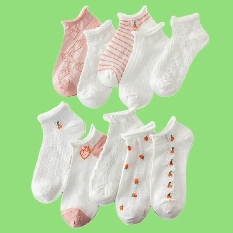 

3/5 Pairs White Women's Short Socks Summer Thin Cotton Shallow Summer Net Celebrity Short Tube Cute Japanese Jk Lace Boat Socks