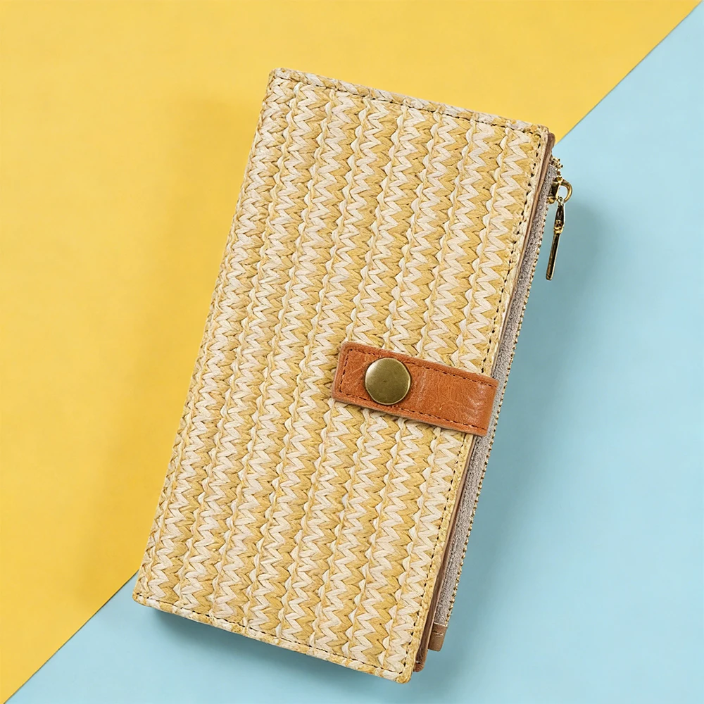 

New Women's Long Wallets Large Capacity Multi Card Slot Fashionable Zipper Woven Texture Handbags Retro Card Bag For Girls