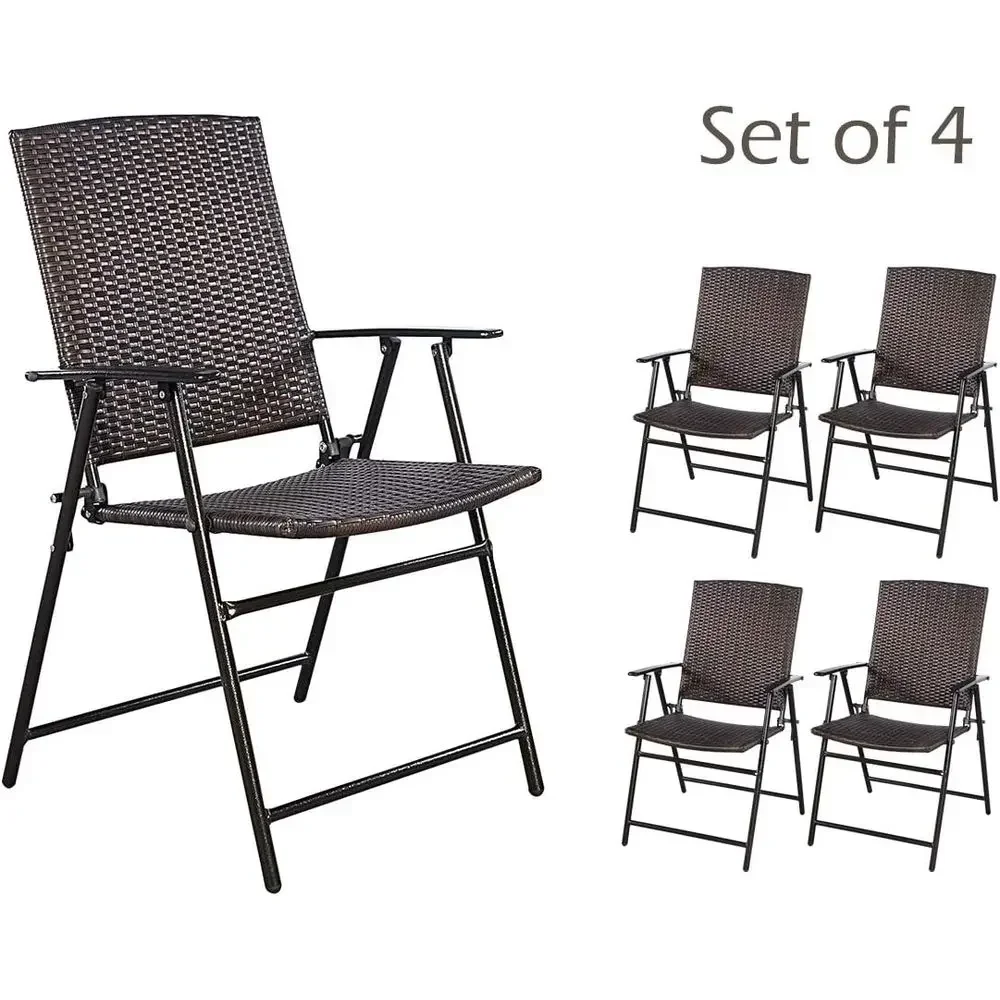 4-Piece Patio Rattan Chairs Set, Durable Outdoor Wicker Dining Chairs with Armrests, Suitable for Garden, Pool, and Camping (24