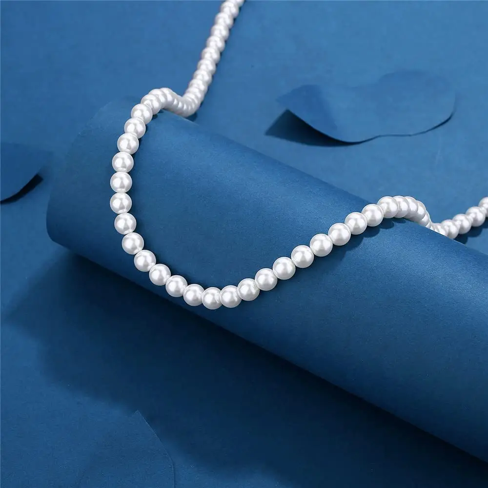 Cool Artificial White Pearl Necklace 1 Pcs Choker Beaded Chain for Men and Women Fashion Jewelry Gift