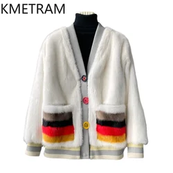Real Mink Fur Coat Women Cropped New in Outerwears 2024 Winter Clothes Woman Trending Fashion V Neck Fur Jacket куртка с мехом