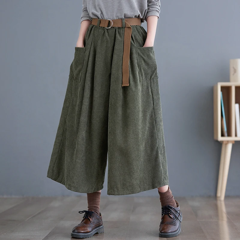 

8281 Spring Fall Vintage Corduroy Wide Leg Pants For Women Good Quality Straight Simple Loose Casual All-Match Female Trousers