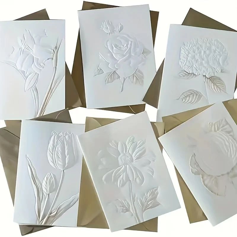 Elegantes Blumenprägung-Grußkarten-Set mit Umschlägen, 6 Blanko-Innenseiten für Geburtstage, Hochzeiten & Geschäftseinladungen