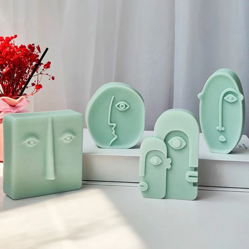 

4PCS DIY Art Geometry Face Silicone Candle Mold 4 in 1 Scented Soap Nordic Style Scented Candle Mold Home Decoration Crafts Gift