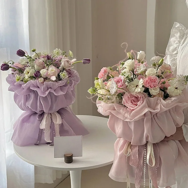 1pc Sweets Princess Skirt Elastic Packaging Film, Floral Yarn Pearl Silk Flower Wrapping Paper Materials for Bouquet Flower Shop