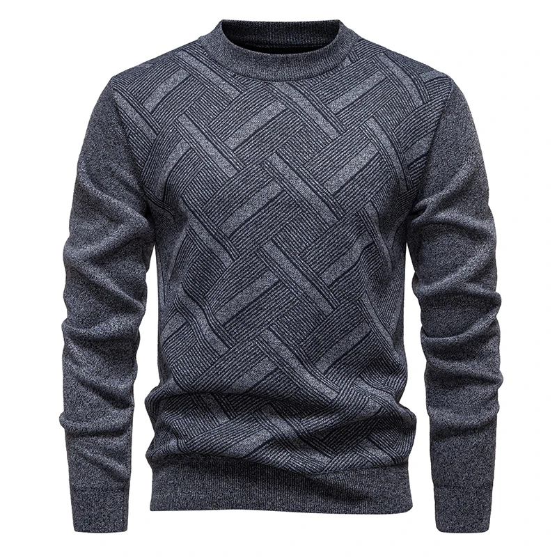 سترة رجالية متماسكة ناعمة الملمس برقبة مستديرة بلوفر رجالي للخريف والشتاء ملابس تريكو عصرية مبطنة بالصوف #1