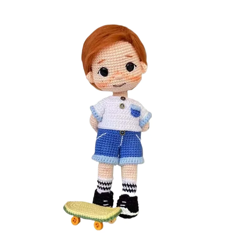 Handmade Knitting Doll Crochet Alpine Doll  Skateboard Boy Crochet Dolls For Home Accessories Pattern Craft Toy Ornaments