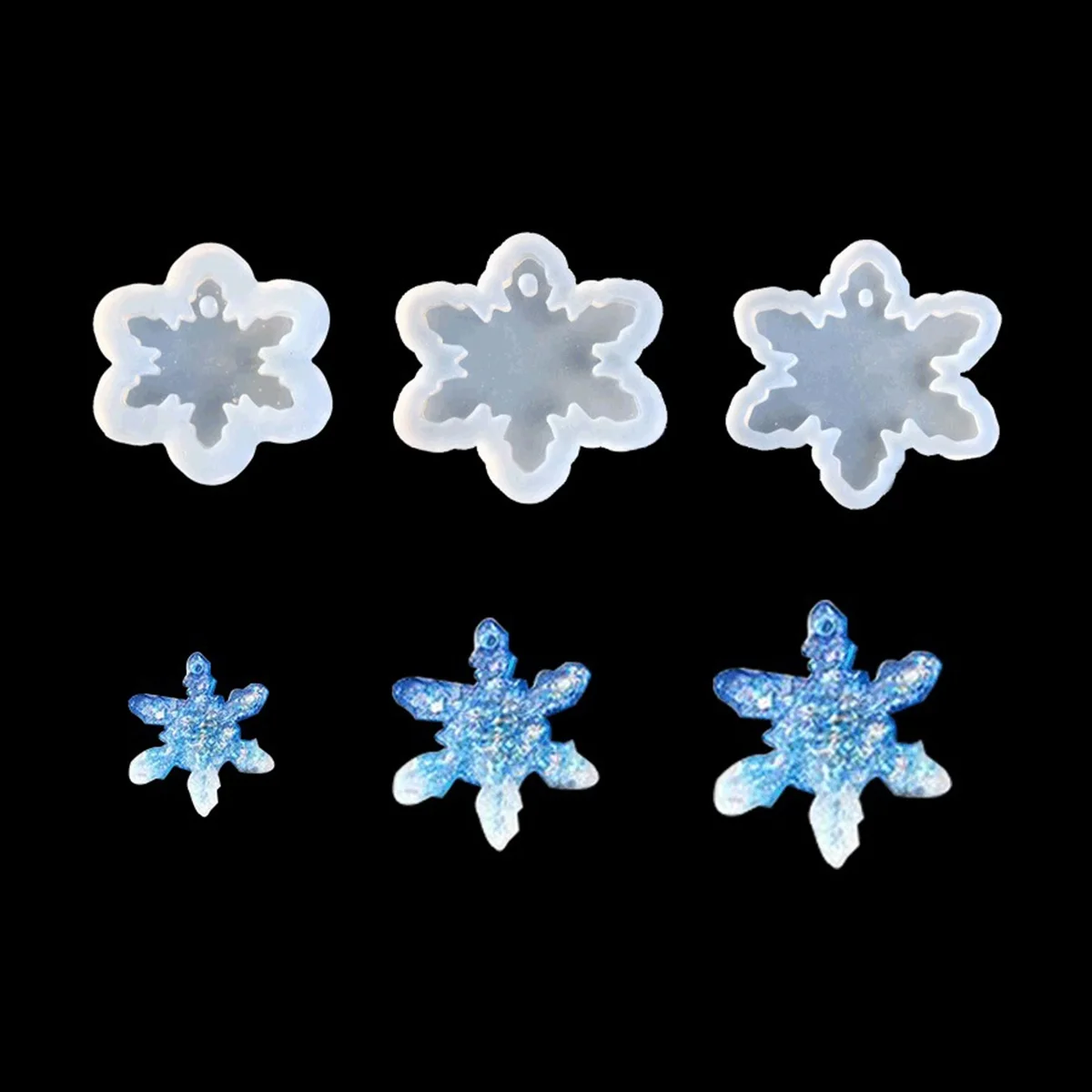 

6 Pcs Snowflake Molds Clear Silicone Casting Christmas Tree Decor White Pendant Necklace Bracelet Keychain Findings Reusable