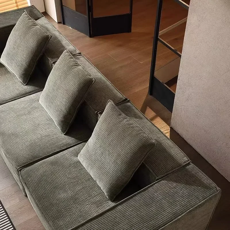 Fabric Vacuum Compressed Corduroy Sofa, Tofu Block Sofa Combination Full Sponge Shaped Straight Sofa, High Resilience Sponge image 5