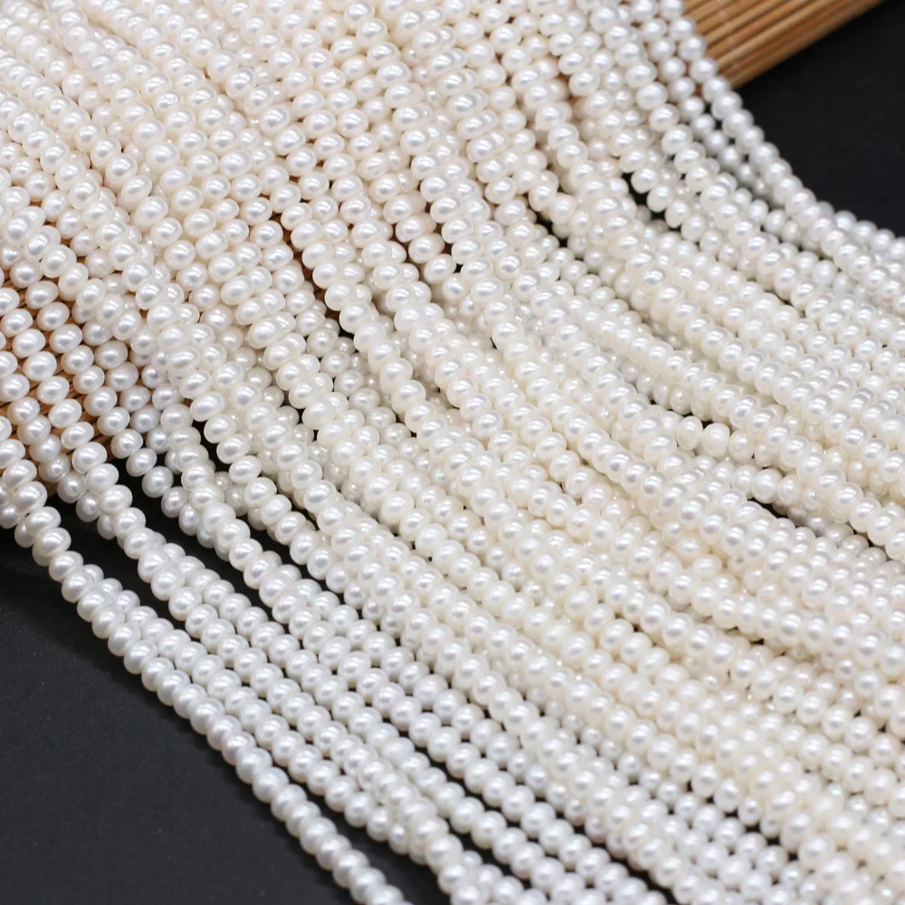 Natural Freshwater Pearl Beads 3-4mm Flat Round Loose Pearl Beads for Making Jewelry Bracelet Necklace Earrings Strand 3-4mm