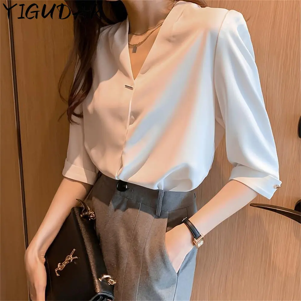 

Autumn Fashion Button Up Satin Silk Shirt Vintage Blouse Women White Lady Long Sleeves Female Loose Street Shirts women blouses