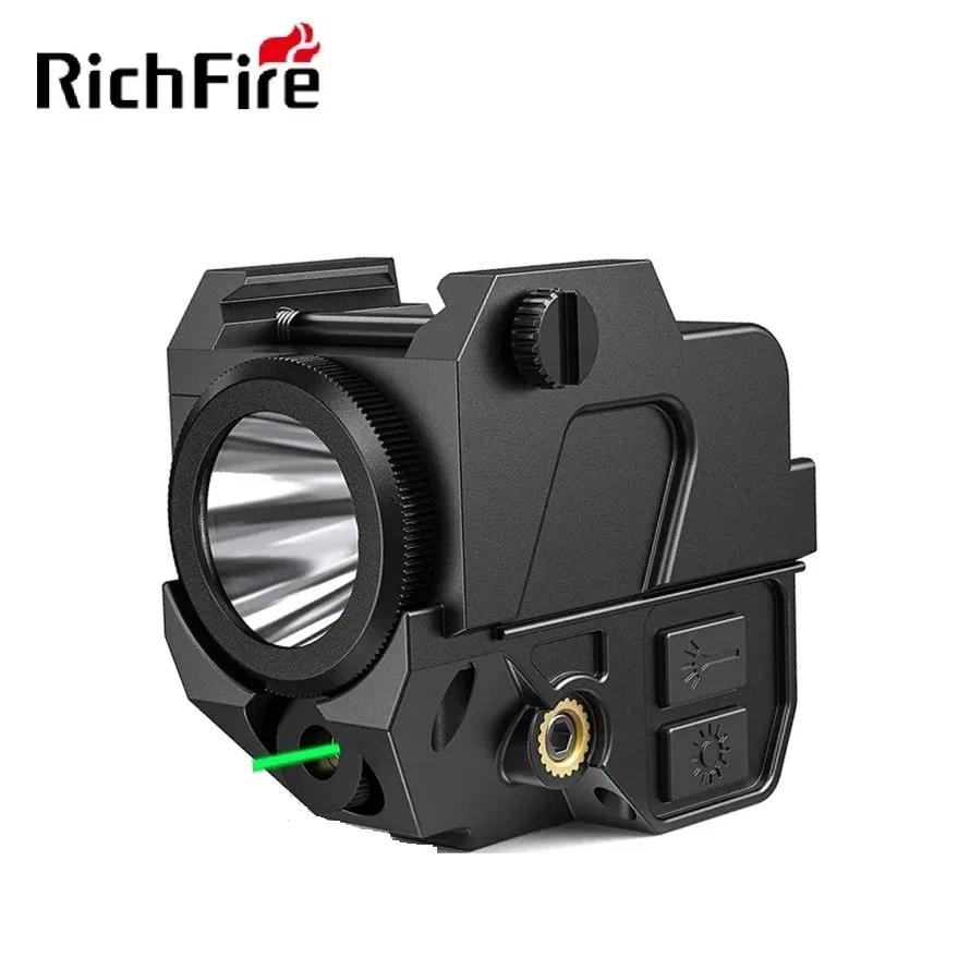 Richfire Tactical Flashlight Green Laser Sight LED Combo Pistol Light Compact Magnetic Charging Strobe for Picatinny Rail