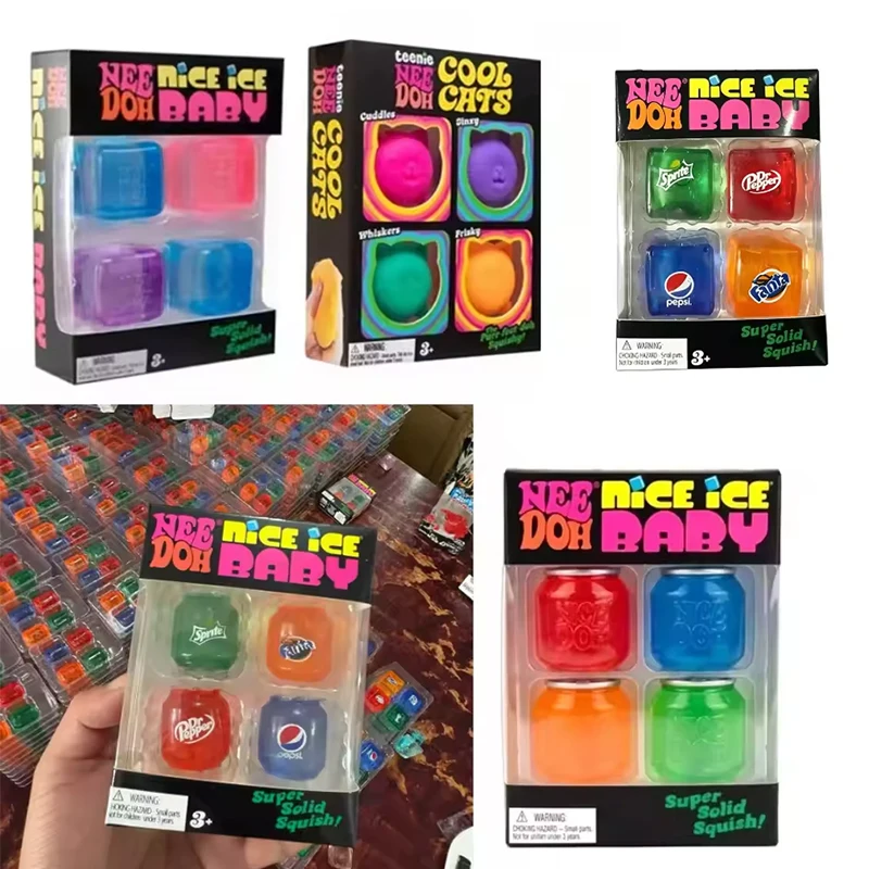 NEEDOH Mini Nice Ice Cube Stress Relief Squishy Cube Mini 4 Pack Set Sensory Toy Anti-Anxiety Party Favors Gifts For Adults