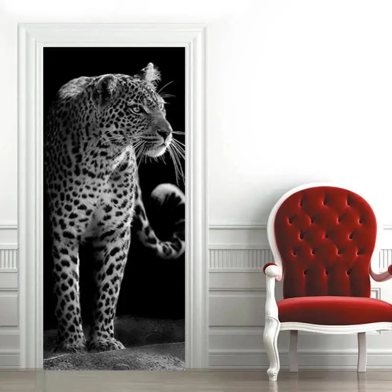 Lion Zebra Elephant Animal Door Sticker Pvc 3D Diy Self-Adhesive Waterproof Wallpaper Home Decor Bedroom Art Murals for Doors