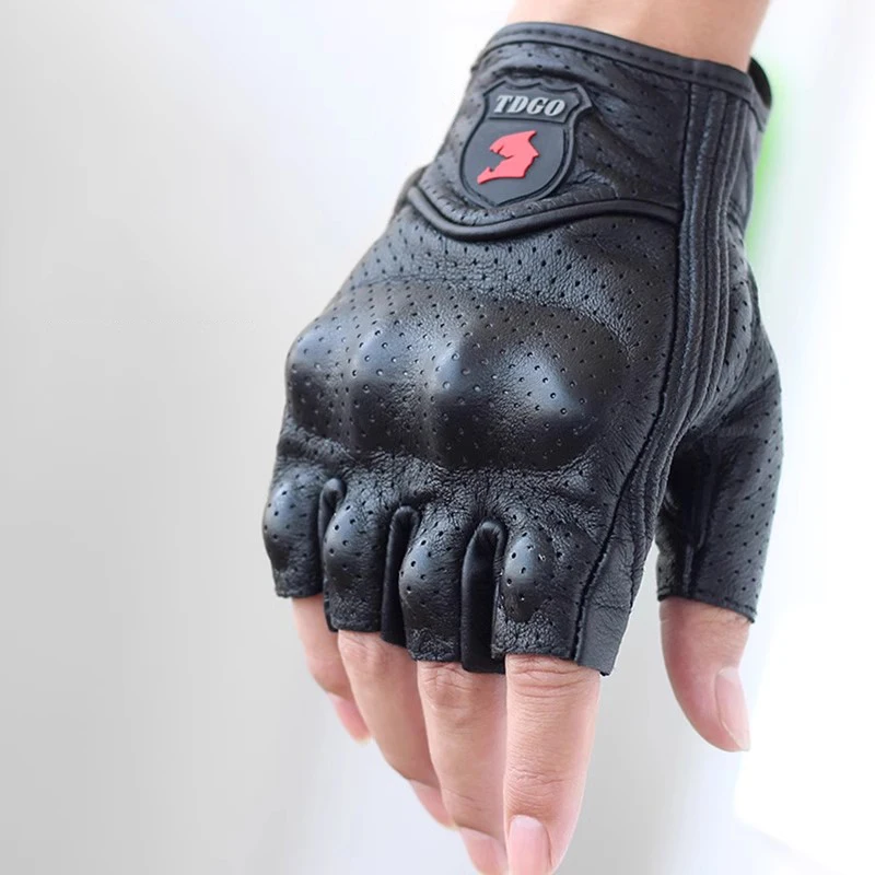

Genuine Goat Leather Men's Motorcycle Fingerless Gloves Anti-Slip Touchscreen Reinforced Palm & Adjustable Wrist Lightweight
