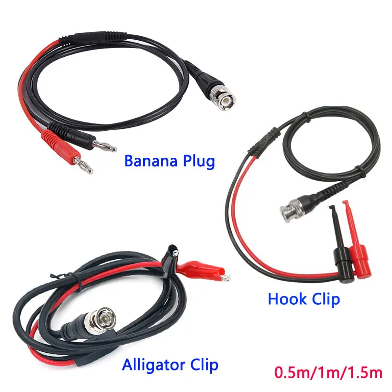 Coaxial Cable BNC Male to Dual Banana Plug Alligator Hook Clip Stackable Test Lead Probe Aging Resistant for Oscilloscope Signal