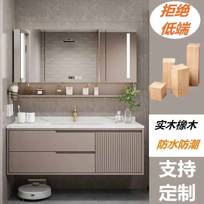 Light Luxury Rock Slab Seamless Ceramic Integrated Basin Bathroom Cabinet with Toilet and Hand Washbasin Washstand