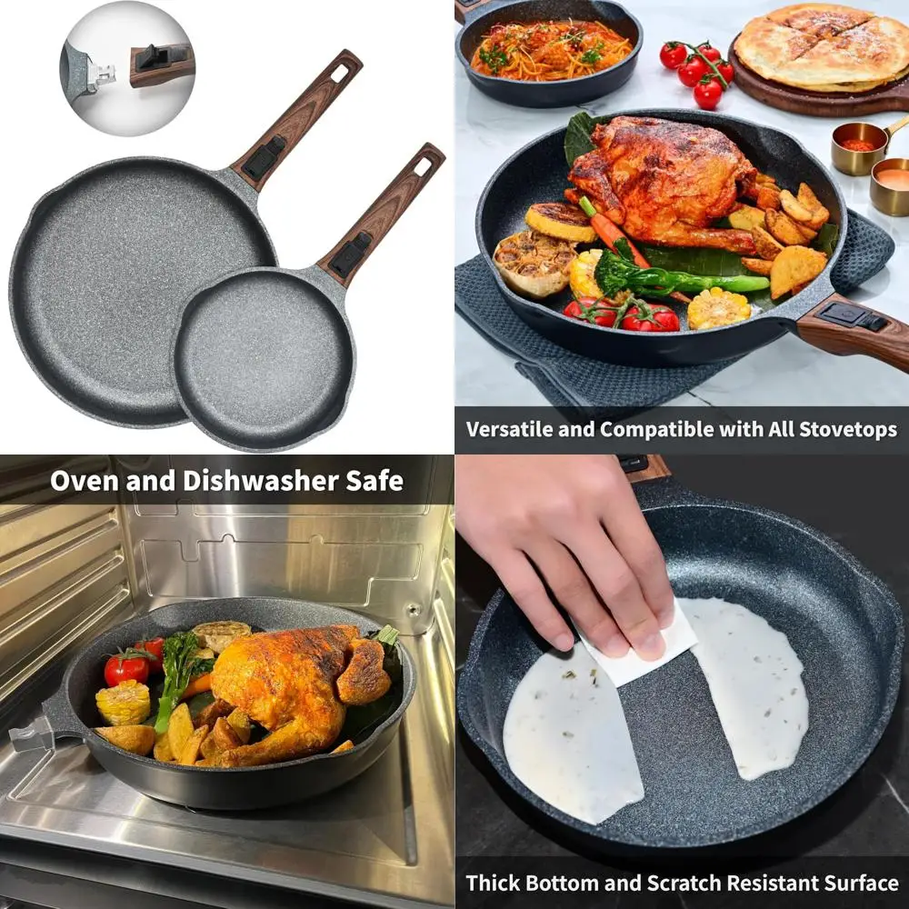 

Nonstick Frying Pan Set - 10 & 12.5 Inch Smart Skillets with Removable Handles, Cast Aluminum, Anti-Scratch Surface, Compatible
