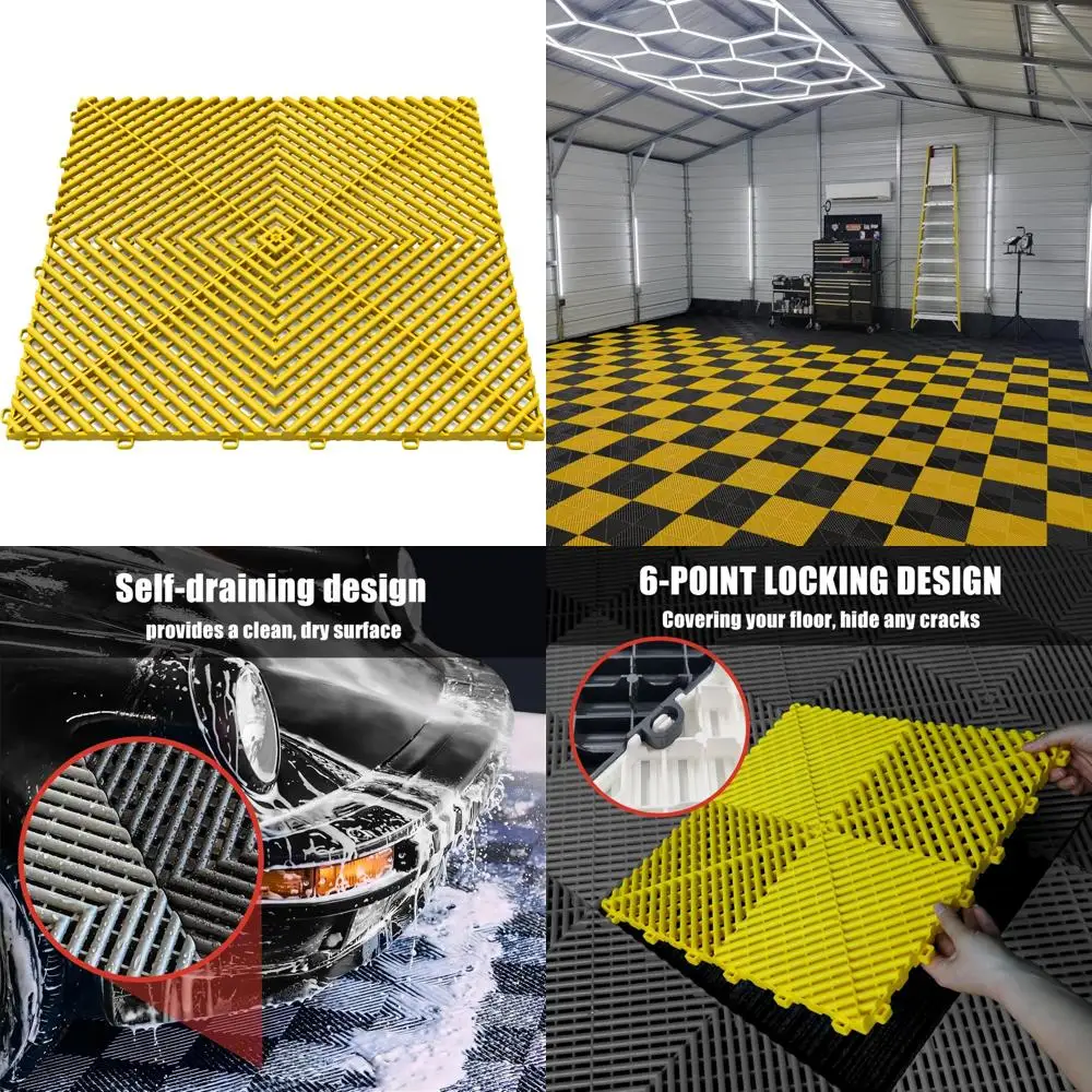Antislip in elkaar grijpende kunststof garagevloertegels voor garagevloeren, 15,7x15,7, ideaal voor garageorganisatie en opslag, ventilatieopening