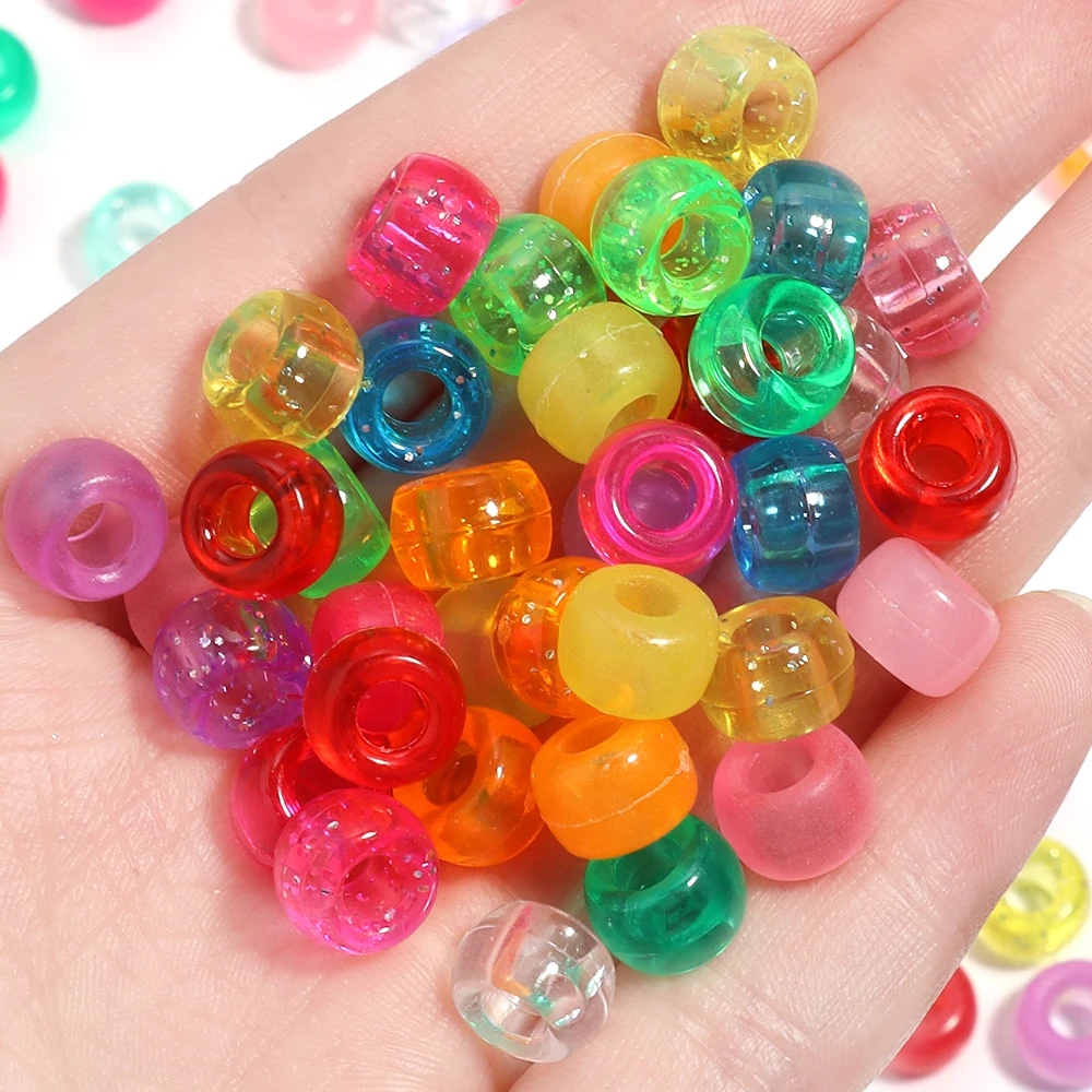 200pcs 6x9mm Acrylic Pony Beads Colorful Big Hole Loose Spacer Beads For Jewelry Making DIY Crafts Bracelet Necklace Accessories - view 6