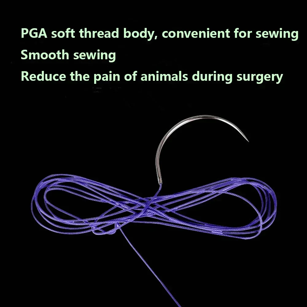 1 Box Absorbable Suture Thread Pet Dog PGA Veterinary Surgical Sutures With Needle Polyglycolic Acid Sterile Animal Pet Use 90cm