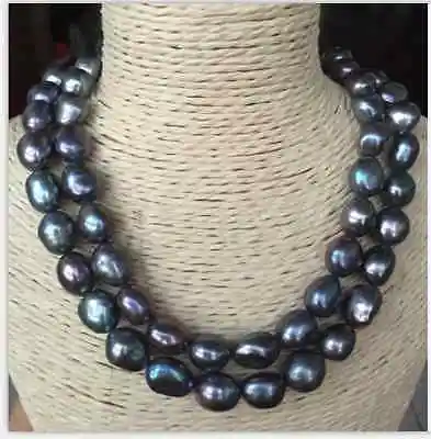 

single strand 9-10mm tahitian peacock green pearl necklace 38inch 14k