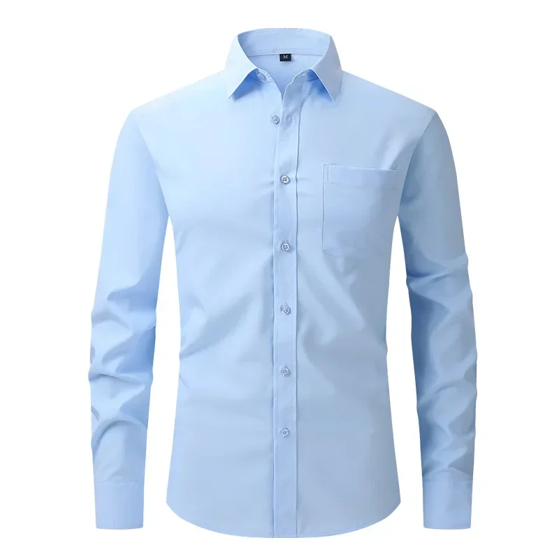 Men\'s White Blue Yellow Red High Quality Shirts Spring New Regular Fit Long Sleeve Shirt Men Formal Wedding Elastic Shirt Male