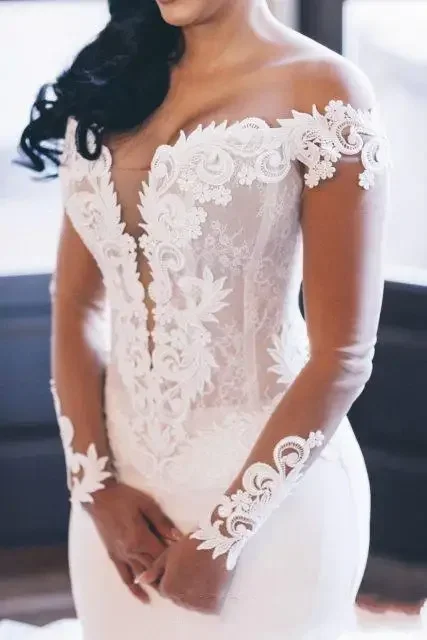Abiti da sposa eleganti economici personalizzati a sirena africana araba taglie forti da sposa maniche lunghe con spalle scoperte