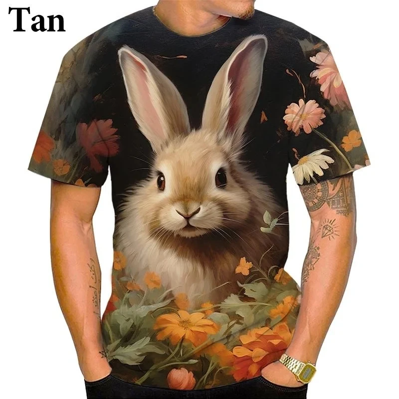 Summer New Cute Animal Rabbit Pattern 3D Printed Men's Short Sleeve Casual Fun Street Personality Round Neck Large T-shirt