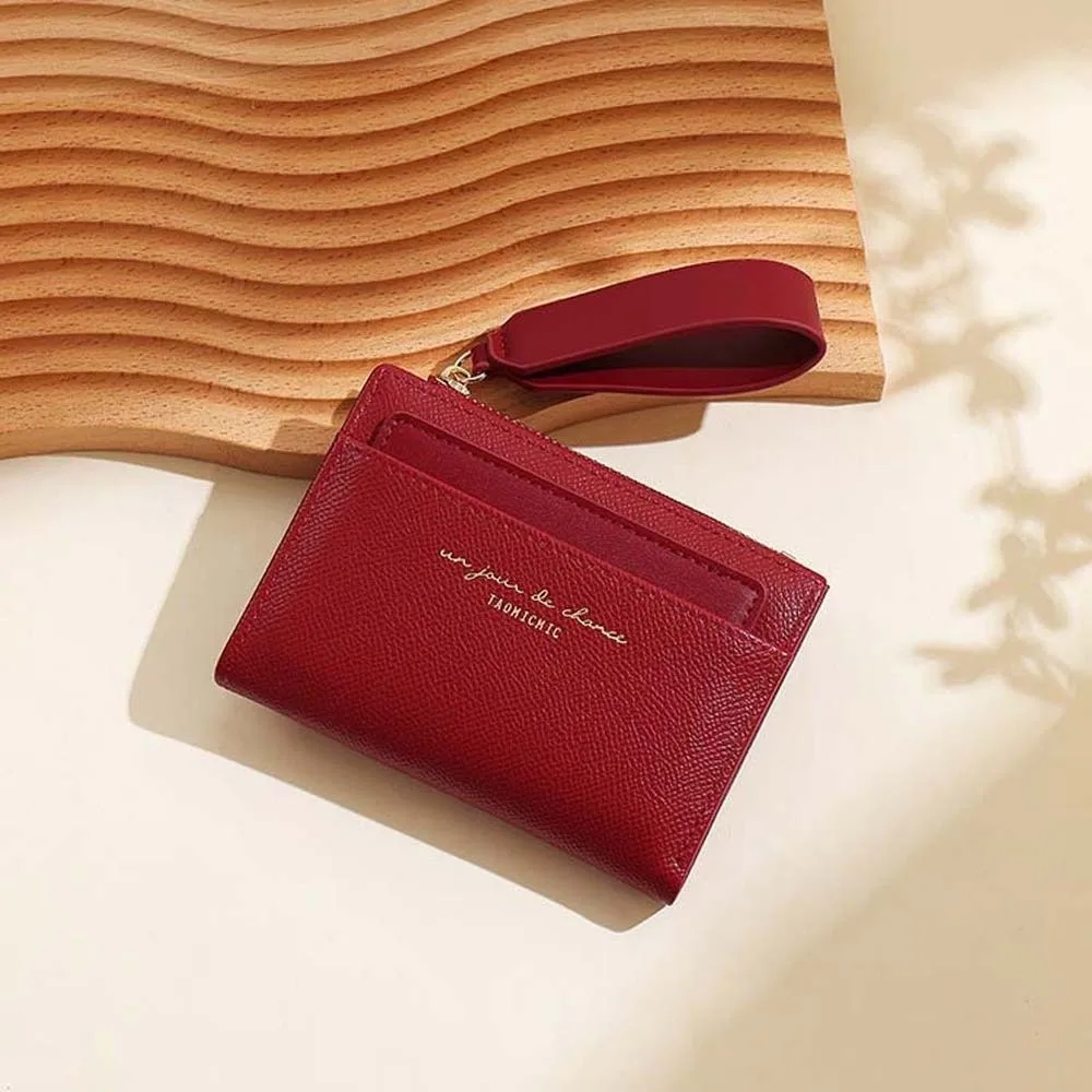 Portafoglio pieghevole da donna portatile con bottone a pressione in PVC Borsa per carte in tinta unita Carta multipla Borsa corta da donna in stile coreano per appuntamenti