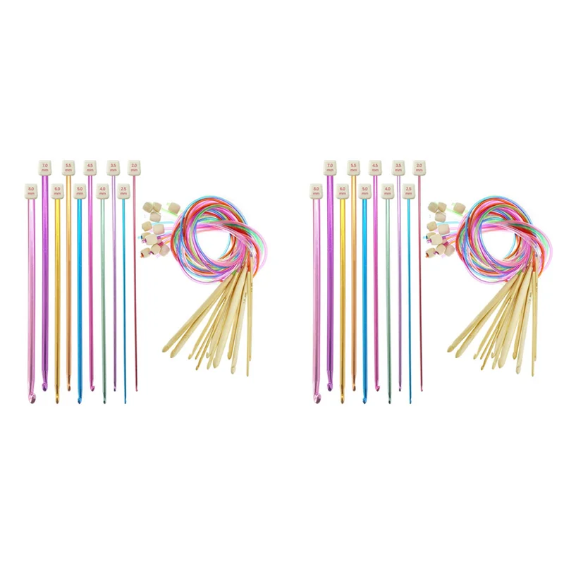 

46 шт. тунисский набор крючков включает в себя пластиковый трос, афганский крючок для вязания и тунисские афганские алюминиевые спицы-B09B