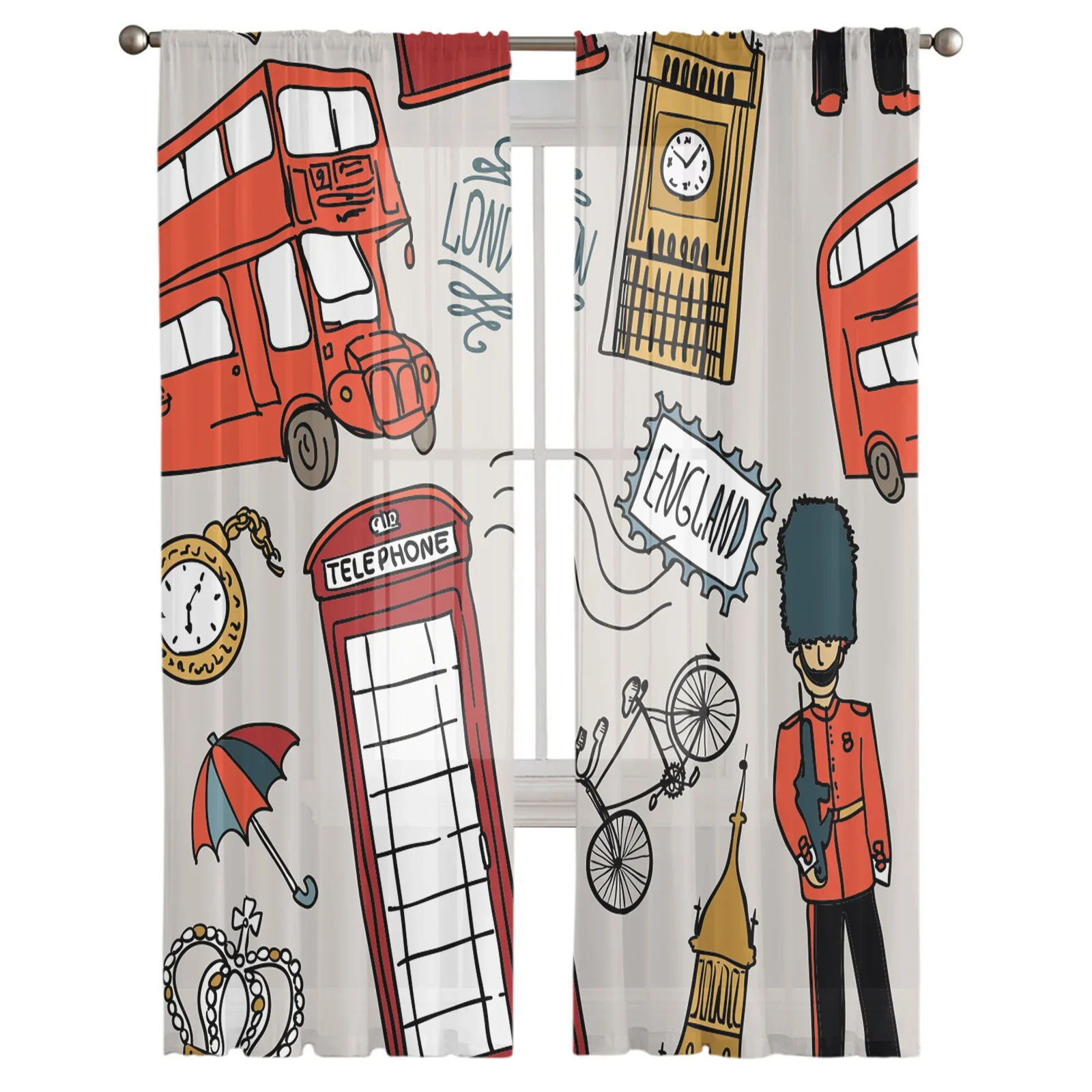 British Draft Cartoon Sketch Cartoon Living Room Tulle Curtains Window Treatment Home Decor Bedroom Office Cafe Sheer Curtains