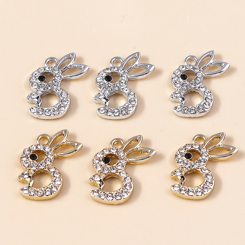 10pcs 16*19mm Cute Alloy Crystal Rabbit Charms for Earrings Necklaces Bracelets Bunny Pendants diy Jewelry Making Wholesale