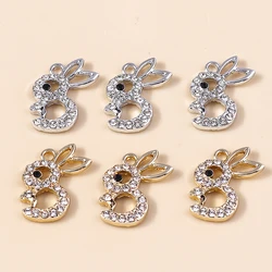 10pcs 16*19mm Cute Alloy Crystal Rabbit Charms for Earrings Necklaces Bracelets Bunny Pendants diy Jewelry Making Wholesale