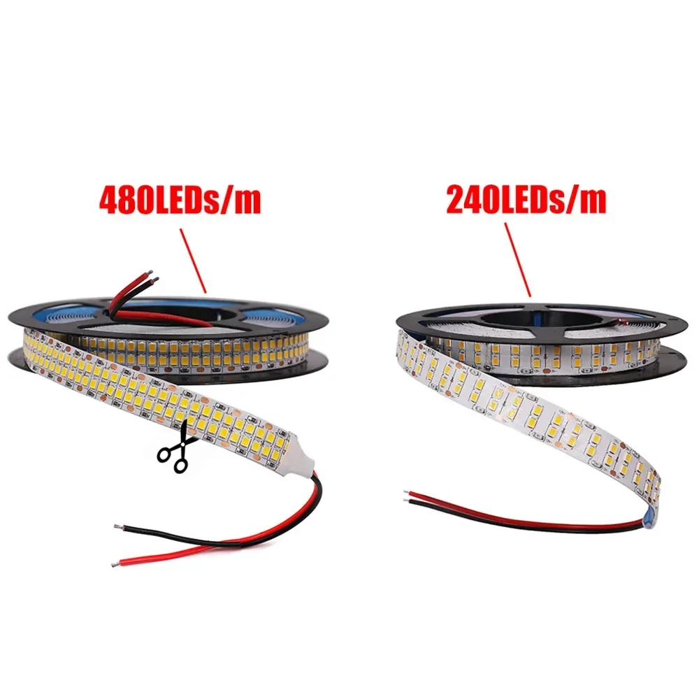 5M Double Row 2835 led strip 480 leds/M 2400 leds White /Warm white IP20 Non waterproof Flexible Tape Rope Stripe LED Light 12V