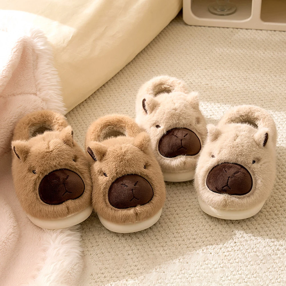 Plush Capybara Slippers Comfortable Closed Toe Slippers Non-Slip Fluffy Couple Slippers Furry Animal Slippers for Indoor Bedroom