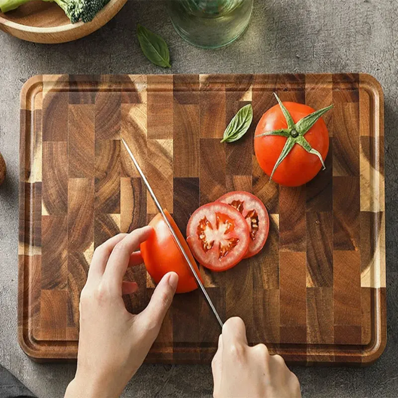 High-quality Acacia wood cutting board solid wood chopping board with juice trough hidden buckle hand-in board