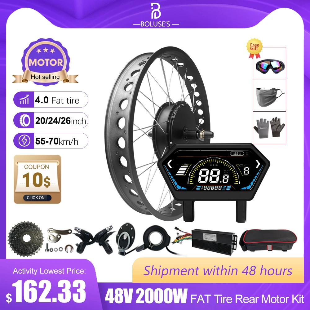 Electric Bicycle Conversion Kit 48V 2000W Fat Tire 4.0 20 inch 24inch 26 inch Rear Cassette 190mm Bicycle Hub Motor Wheel