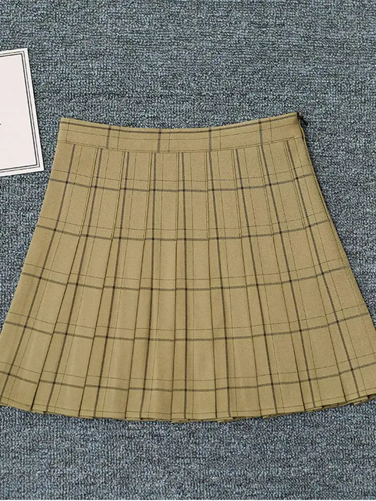 Sweet Women Pleated Skirt Fashion Plaid A-Line Mini High Waist Chic Skirt Kawaii Summer Casual Ladies Plaid Skirt