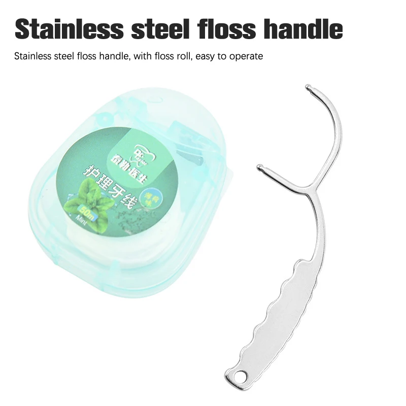 1Pc Portable Stainless Steel Toothpick Set with Floss Roll Reusable Toothpick Floss Teeth Cleaner Oral Cleaning Tools