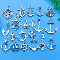 Mix 20pcs/Pack Zinc Alloy Antique Silvery Ship Anchor Shaped Charms Pendants for DIY Necklace Bracelet Earrings Jewelry Handmade
